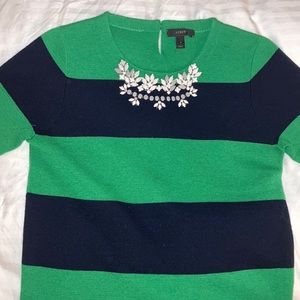 J Crew beaded necklace bold stripe ss sweater